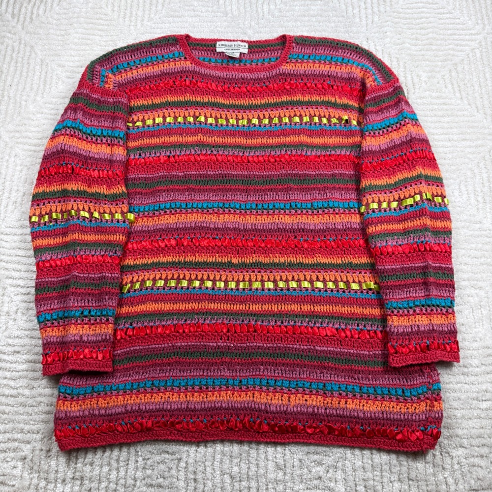 VTG Kimberly Hunter Crochet Sweater Women M Stripe Bohemian Y2K Boho
Resort 90's